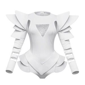 White SciFi Bodysuit Festival Outfit Geometric Lady Gaga Costume